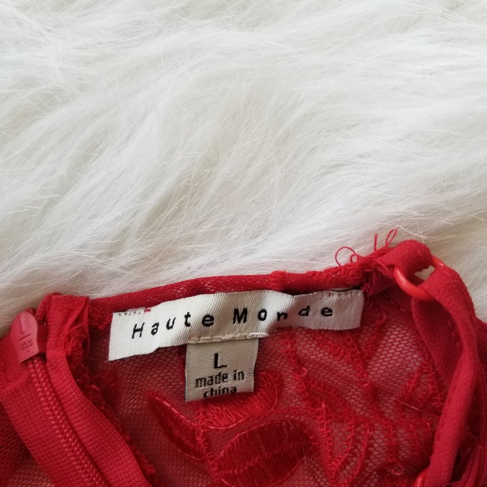 New Haute Monde Red Lace Floral Print Dress Size L - Picture 4 of 8